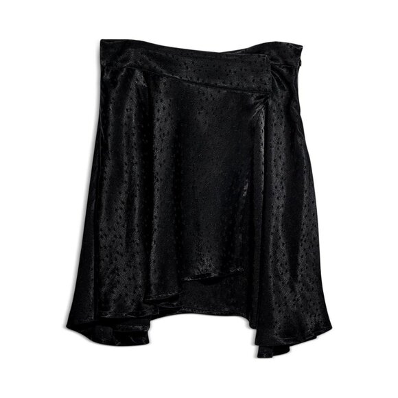 Free People Women's 0 Mini Skirt Starstruck Black Satin Star Print Faux Wrap New - Picture 4 of 5